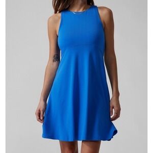 Athleta Santorini Thera Dress Large Blue Casual Athletic Travel Stretch Tencel